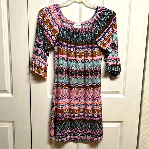 Joey’s Girl Other - Joe’s Girls Multi Color Abstract Print Mid Double Ruffle Sleeve Dress Size 18